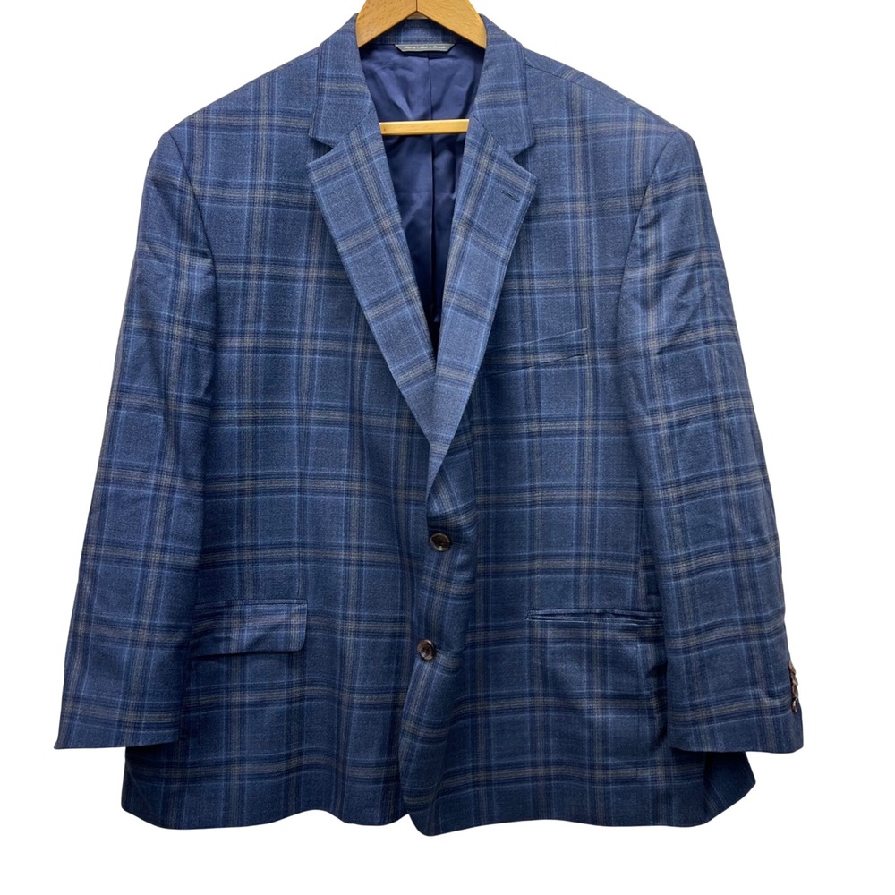 Cremieux Sport Coat Mens 54R Blue Plaid Super 120s Italian Wool Blazer Gibson